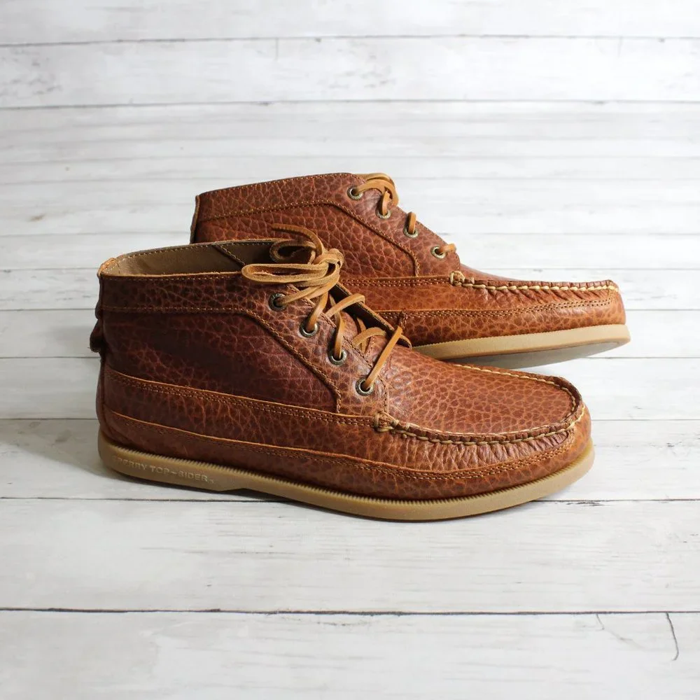 Sperry Men's Brown Leather Chukka Hi Top Boat Shoe Boots Size 9.5 M Lace